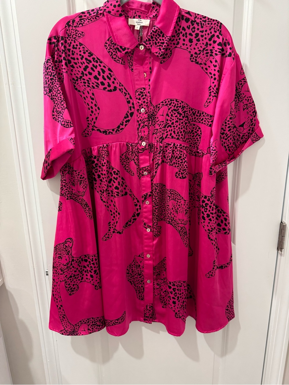 entro Hot Pink Leopard Print Button-Front Dress Womens Dress